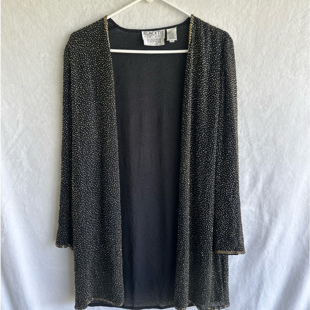 OLEG CASSINI BLACK -TIE by BERGOFF GOODMAN, NY. Size small.Vintage.Gold beaded